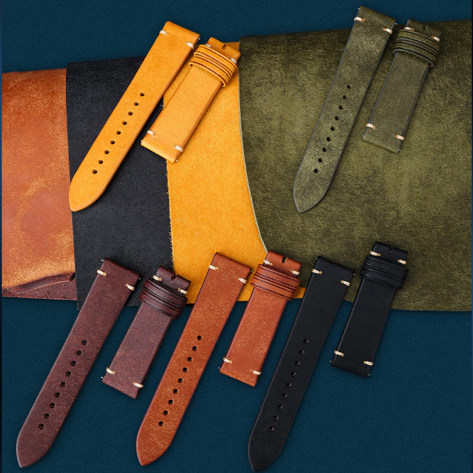 Schnellverschluss-Uhrenarmband aus Vintage-Leder – handgefertigtes Armband für Herren in 18 mm bis 24 mm