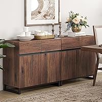 Vista 1 de WAMPAT Aparadores Buffet Multifuncionales 2 en 1, Aparador Moderno con Estante Ajustable y Base de Metal, Gabinete de Barra de Café Gabinete