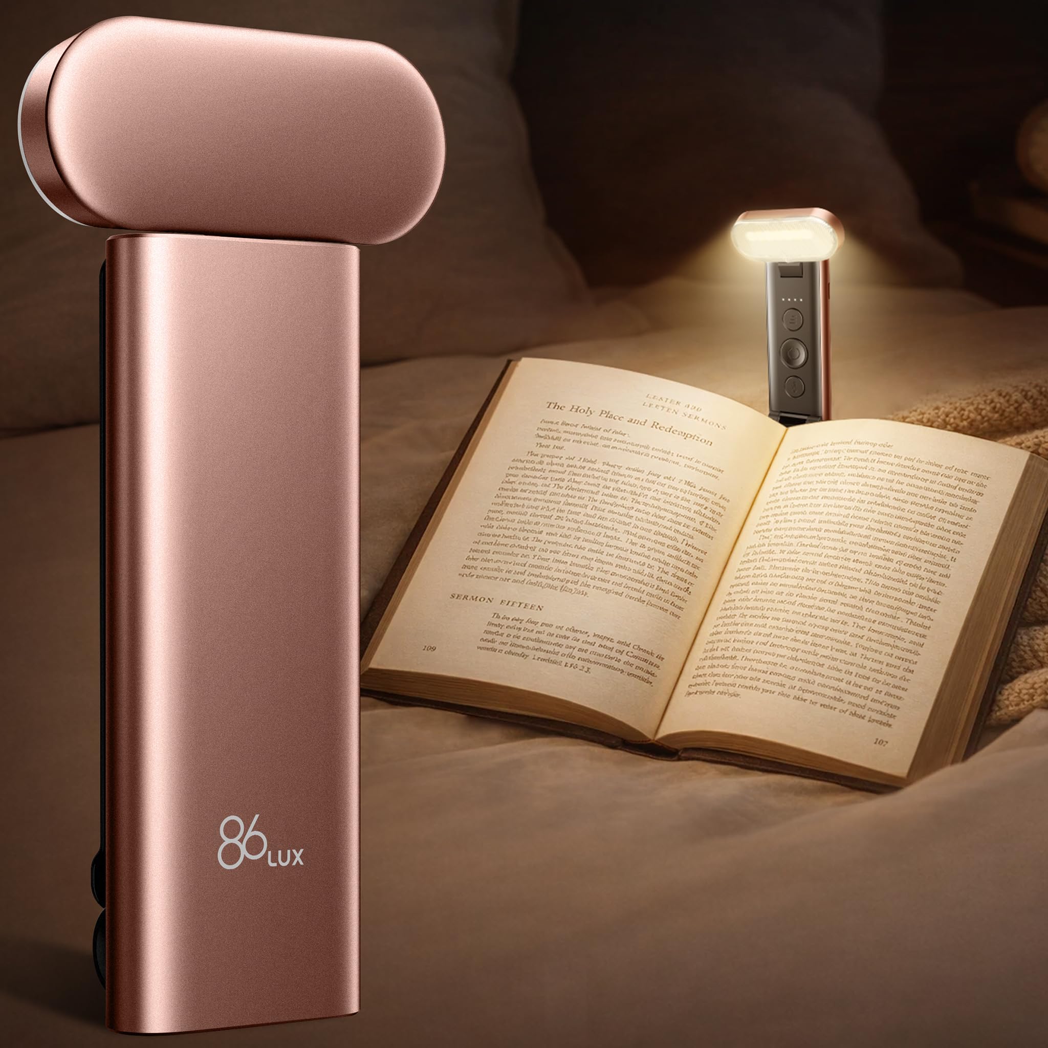 86lux Book Light, Rechargeable Reading Light for Book in Bed