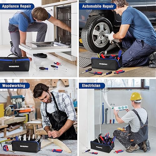 Miniatura 8 de WORKPRO Bolsa de herramientas, bolsa de herramientas de boca ancha de 10 pulgadas con cremallera, bolsa de almacenamiento de herramientas