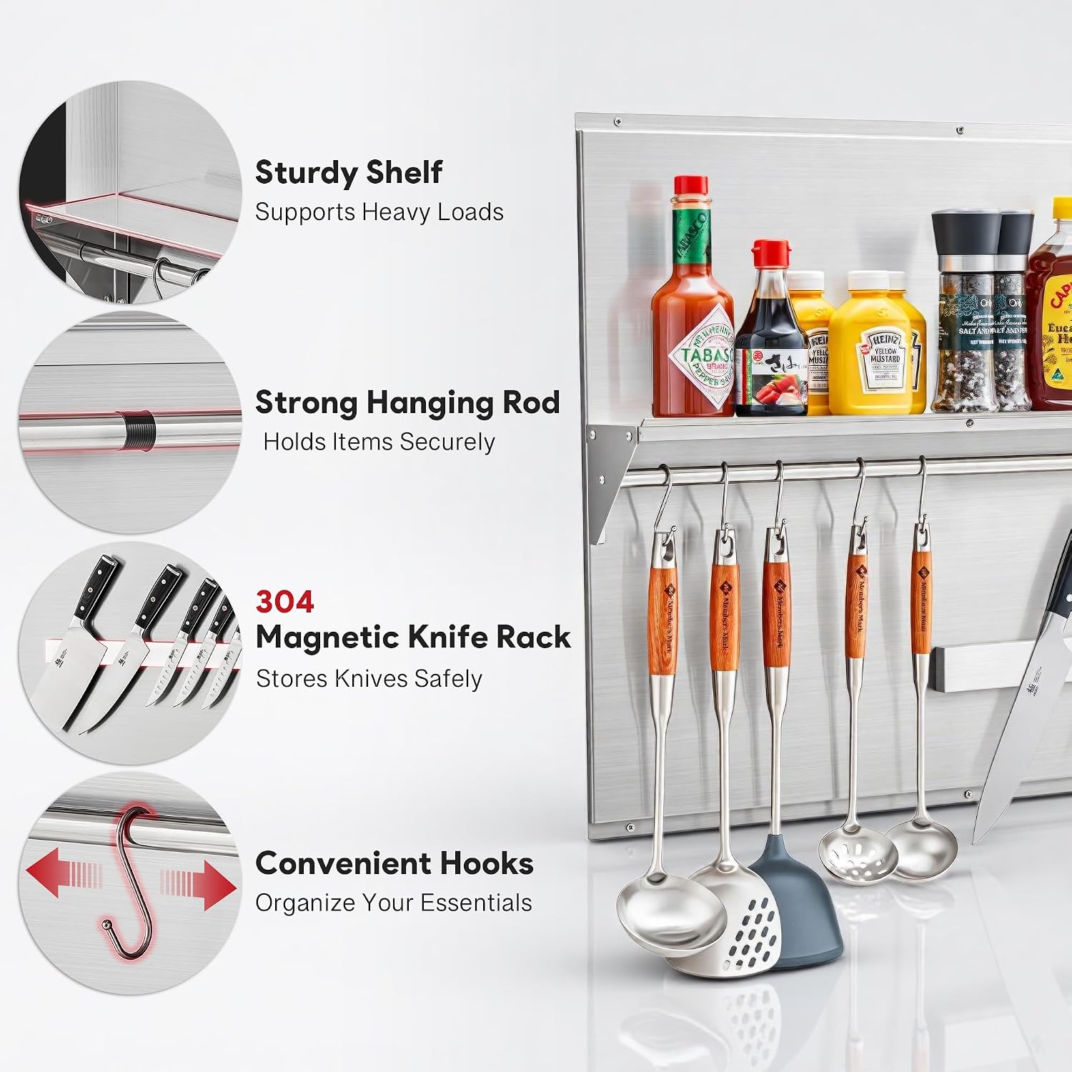 Wilprep Stainless Steel Stove Backsplash, 30"x24" Range Hood Backsplash with Storage Shelf Magnetic Knife Rack, Range Backsplash with Predrilled Holes, Stainless Steel Backsplash for Stove Range Hood