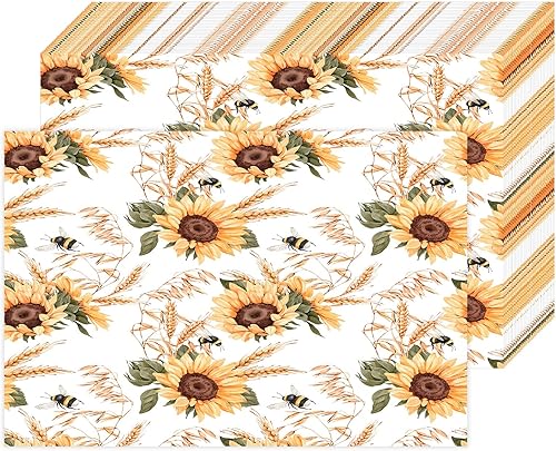 50 Pieces Disposable Paper Placemats Sunflowers Table Place Mats for Birthday Wedding Party Dinner Kitchen Decor 11"x 17"