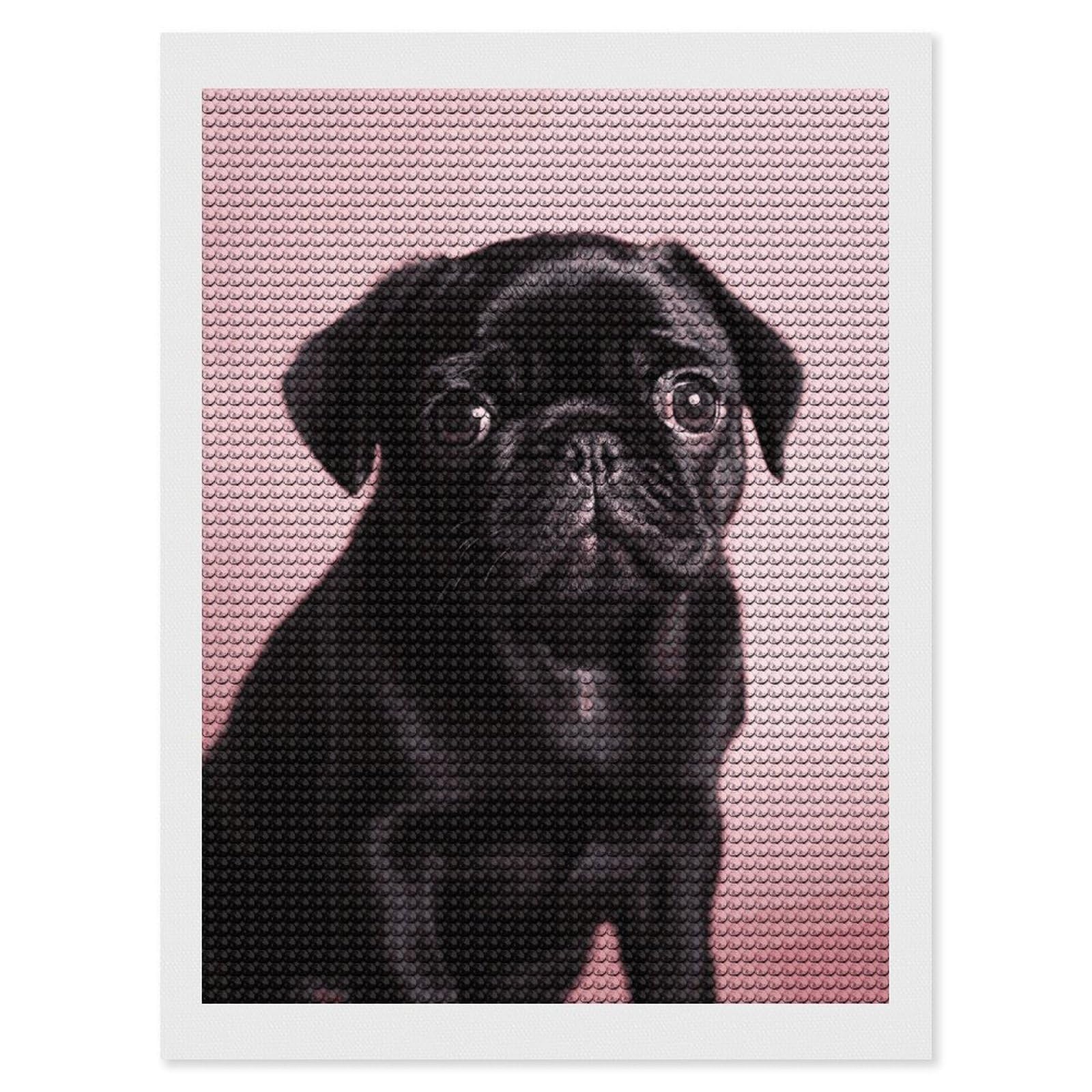 Rtfghjs Cute Black Pug Diamond Painting Kit - Diy Canvas Art Decor With Drill Pen, Tray & Wax, Waterproof Sparkling Wall Craft For Home Decor, Birthdays, Christmas