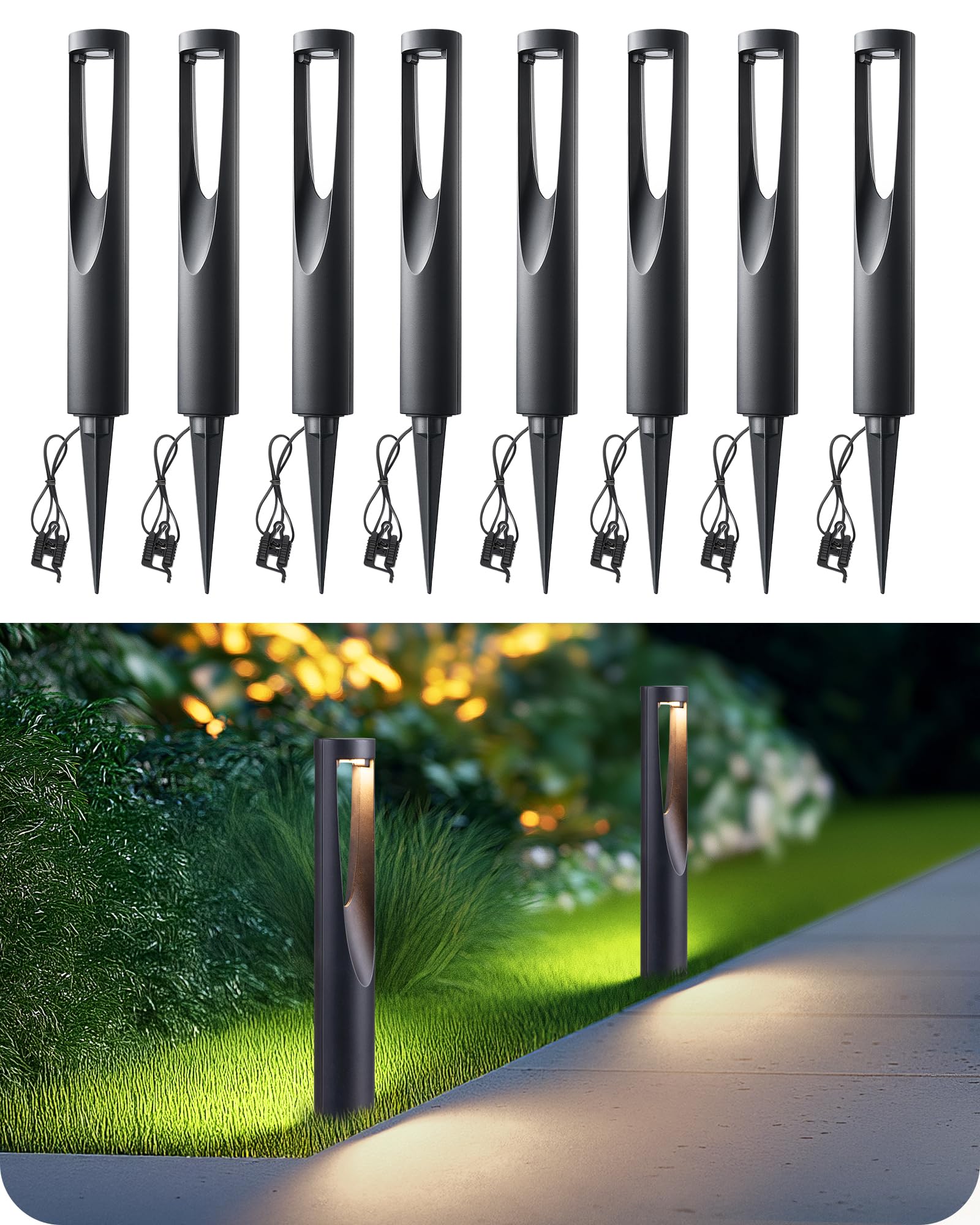 Photo 1 of ***FACTORY SEALED***
EDISHINE Low Voltage Landscape Lighting, 12V 2W 150LM 3000K Outdoor Landscape Light with Connectors, Waterproof Electric LED Pathway Lights Wired for Path Yard Garden, CRI80 8 Pack