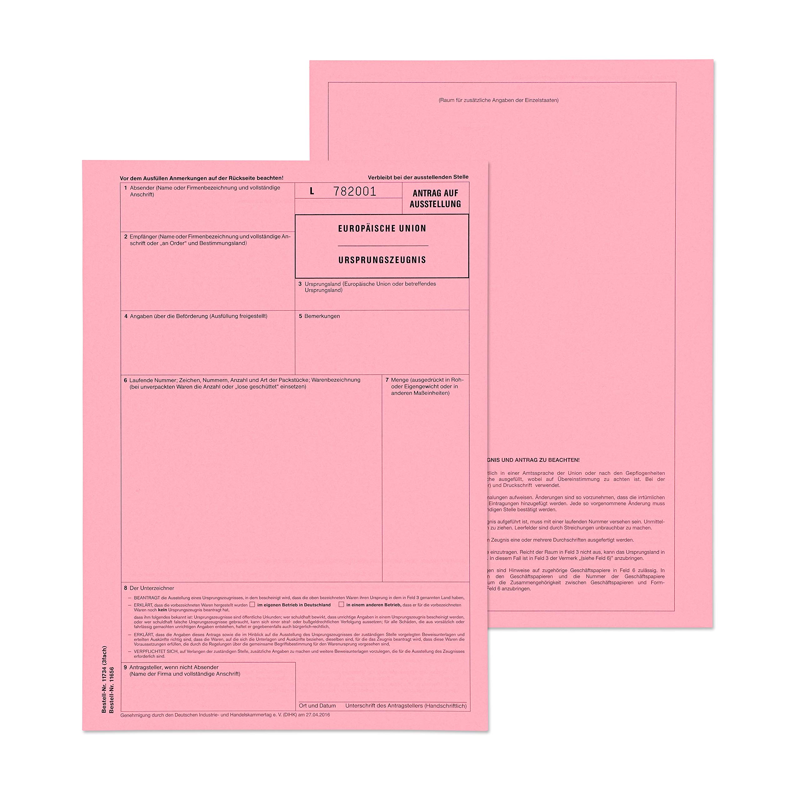 mashpaper Ursprungszeugnis Formular Vordruck 50 Stück für Laser- und Inkjetdrucker 11734 - Menge wählbar