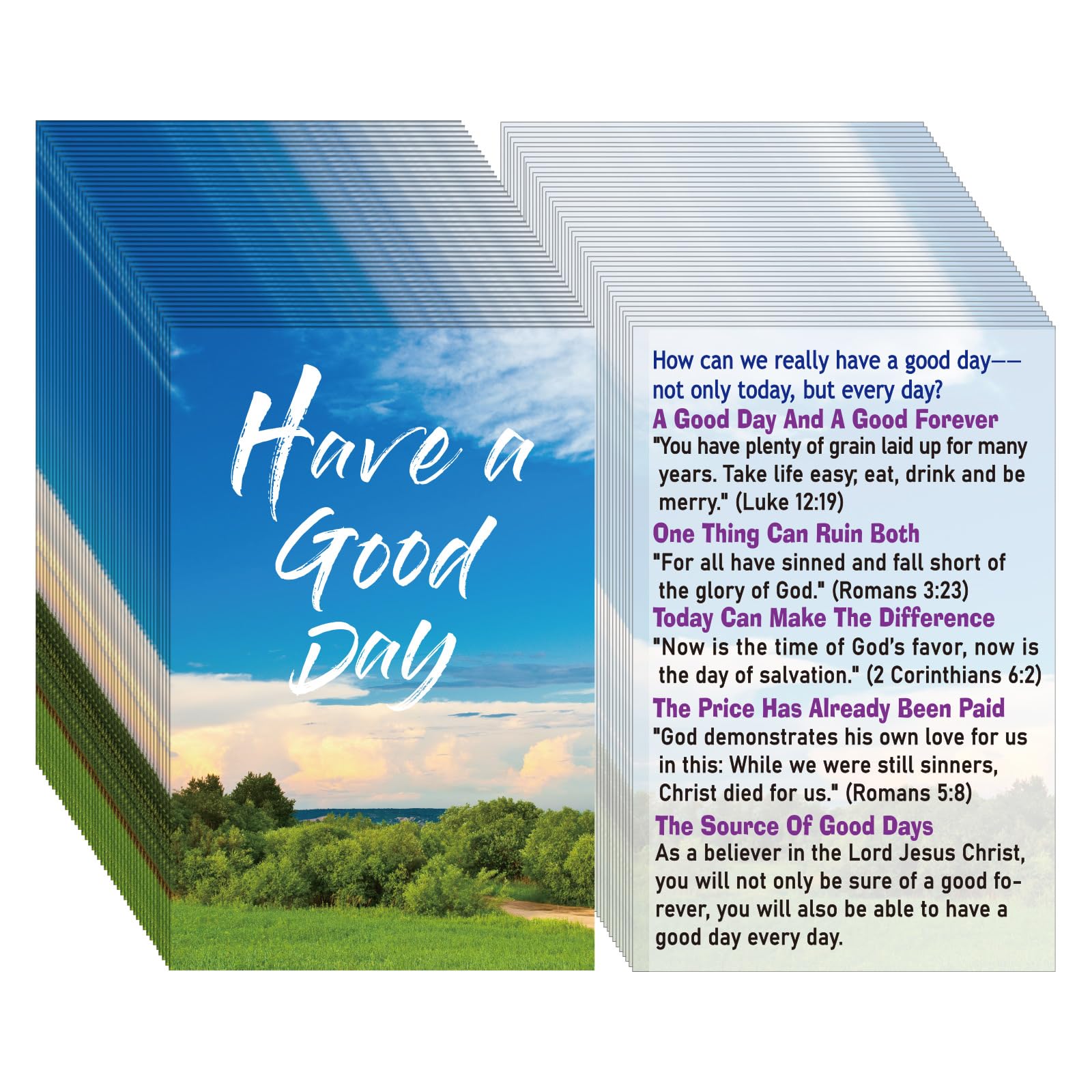Noveread 200 Pcs Gospel Tract Card Salvation Cards Pocket Holy Postcard Prayer Postcards Christian Inspirational Bible Verses Bookmark for Christian Gift(Have A Good Day) — image 1