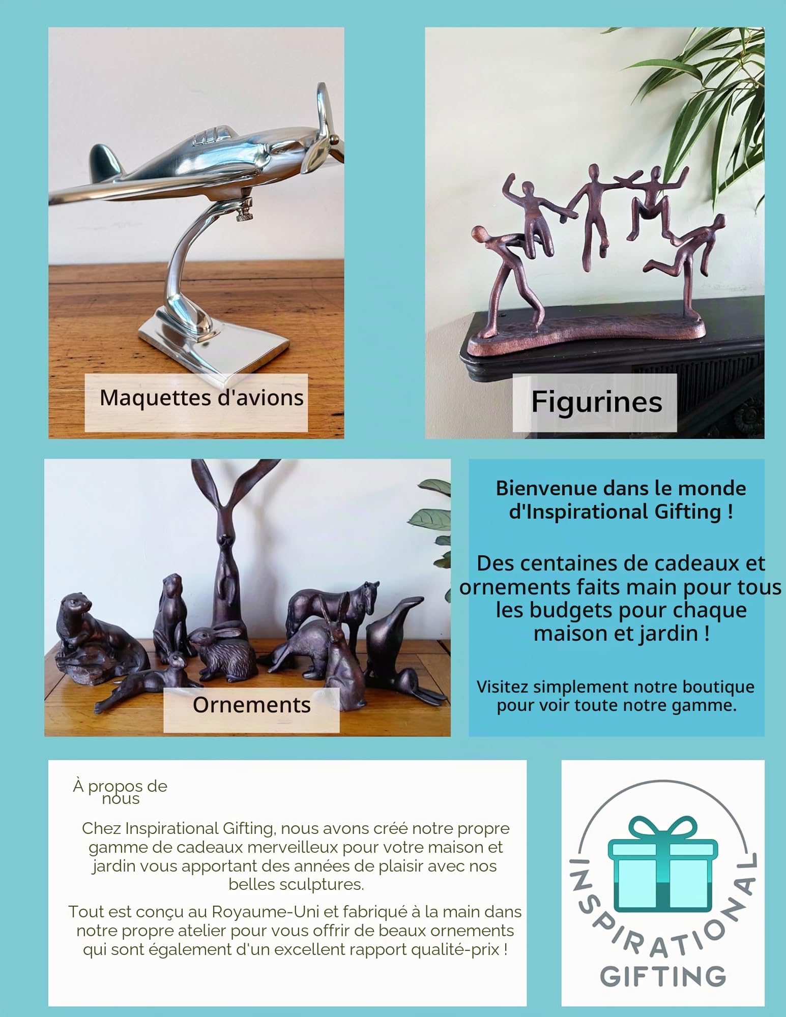 Inspirational Gifting Envergure de 25 cm Sculpture d'avion RAF Spitfire grand ornement sur support - Sculpture d'avion en aluminium poli à la main cadeau