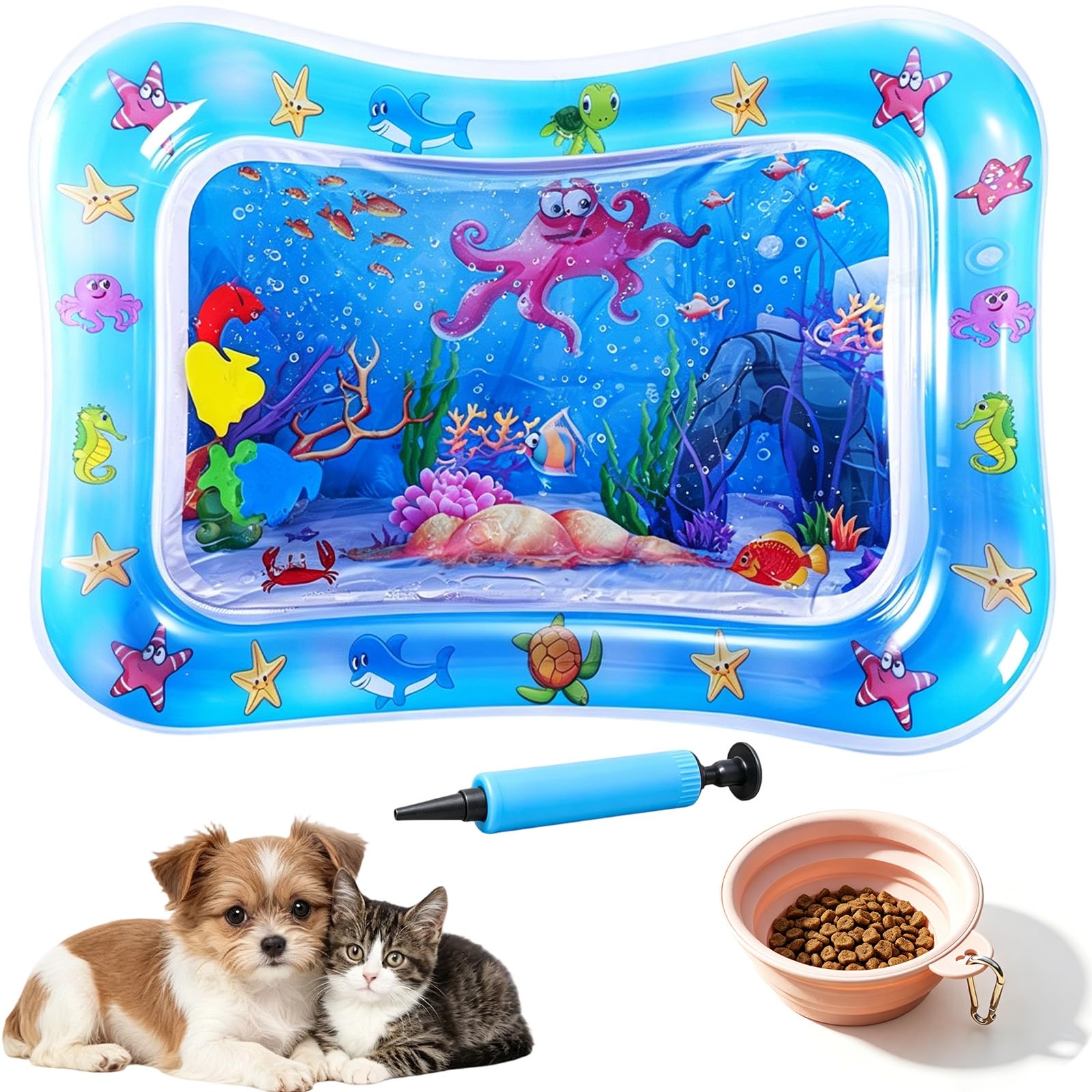 ELMVAR Pet Water Sensory Mats, Interactive Cat Water Mats for Indoor Cats, Anti-Scratch Water Filled Play Mat with Floating Fish, Exercise Hunting Toys for Cats (Octopus)