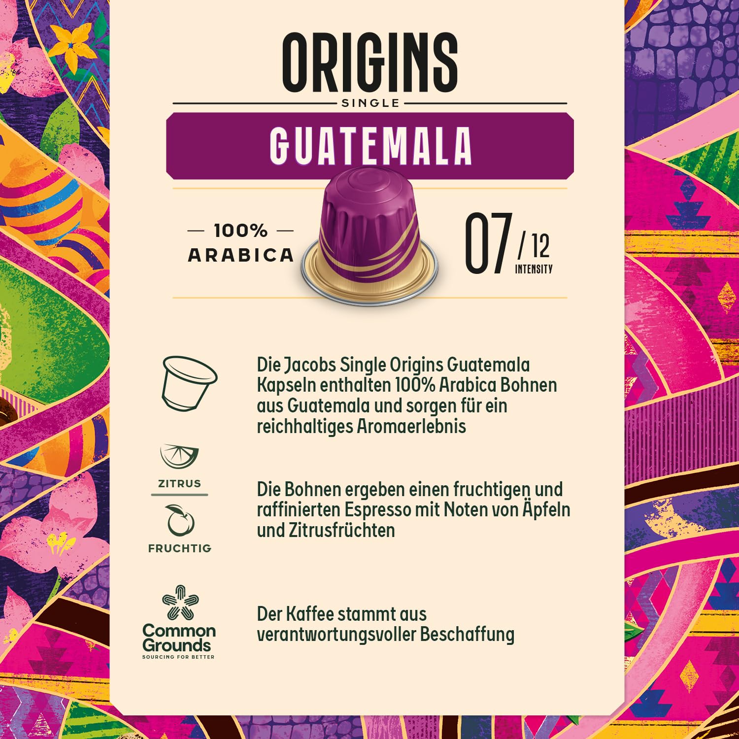 Jacobs Kaffeekapseln Guatemala, Single Origin 100% Arabica, Intensität 7/12, 10 x 18 Getränke, Nespresso* kompatible Kaffee Kapseln, 180 Kapseln