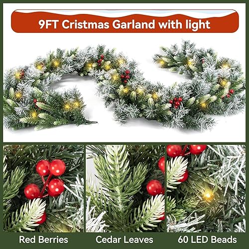 Miniatura 5 de Guirnalda de Navidad FGHB, Guirnaldas de Navidad con Luces, Guirnalda de Navidad de 2,7M/ 9FT, Decoraciones de Navidad Iluminadas con Luces LED,