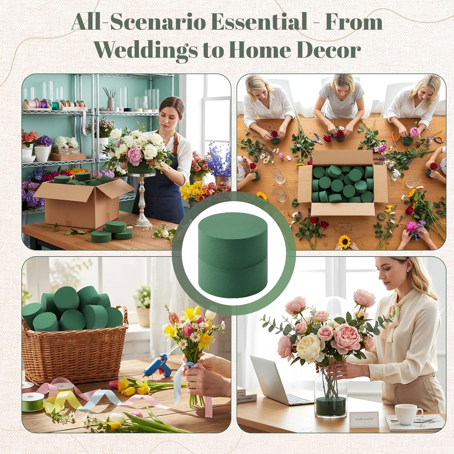 Sawysine 100 Pcs Round Floral Foam Blocks Bulk 3.15 Inch Green Dry Foam for Flower Arrangements Dual-use Floral Supplies for Artificial Dried Flower Wedding Party Decor DIY Craft Home Centerpiece