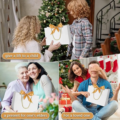 Miniatura 5 de Paquete de 12 bolsas de regalo blancas, pequeñas bolsas de regalo con asas, bolsa de papel para fiesta a granel con lazo para regalo para dama de