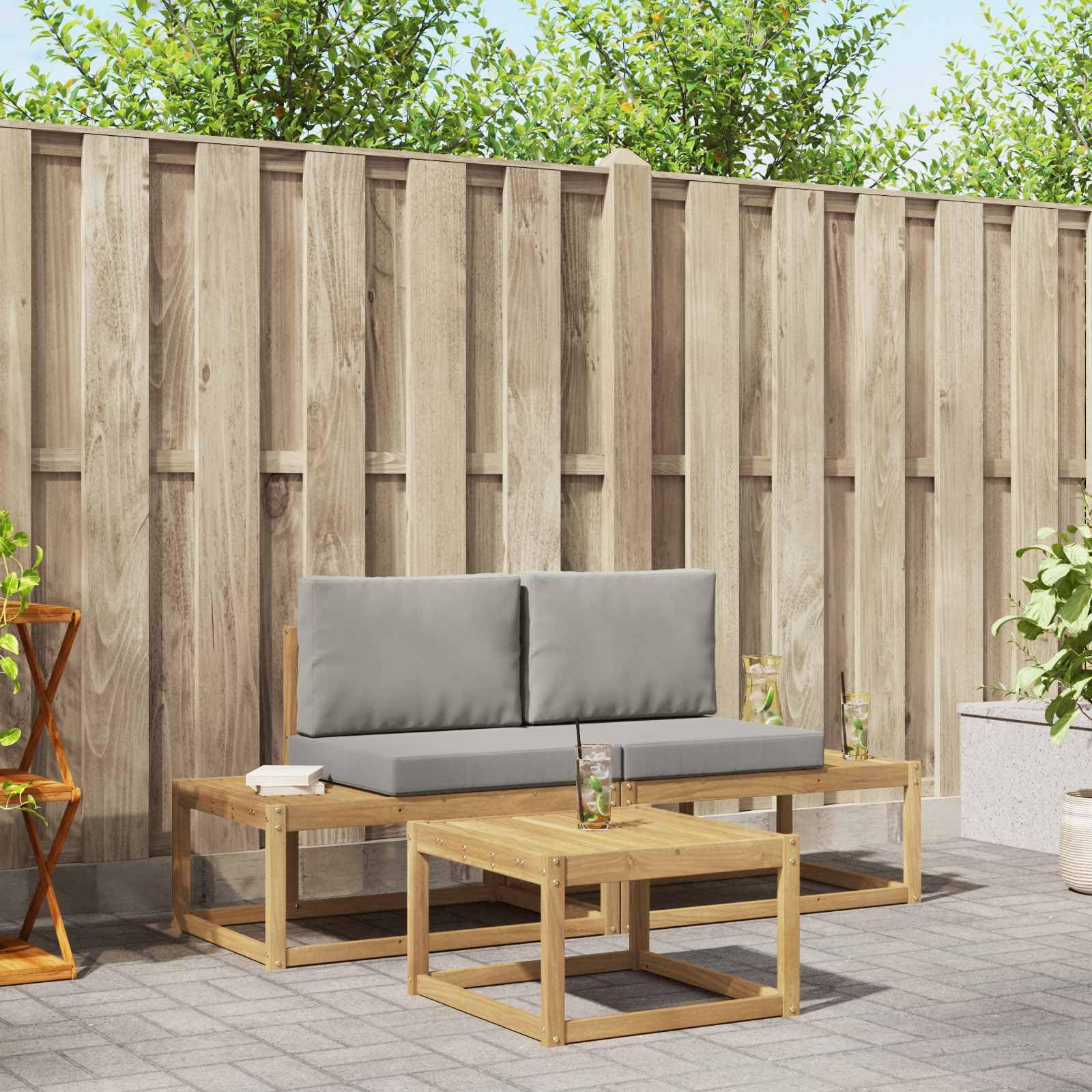 Canapé d'extérieur en acacia 3 places blanc gris pour jardin modulaire