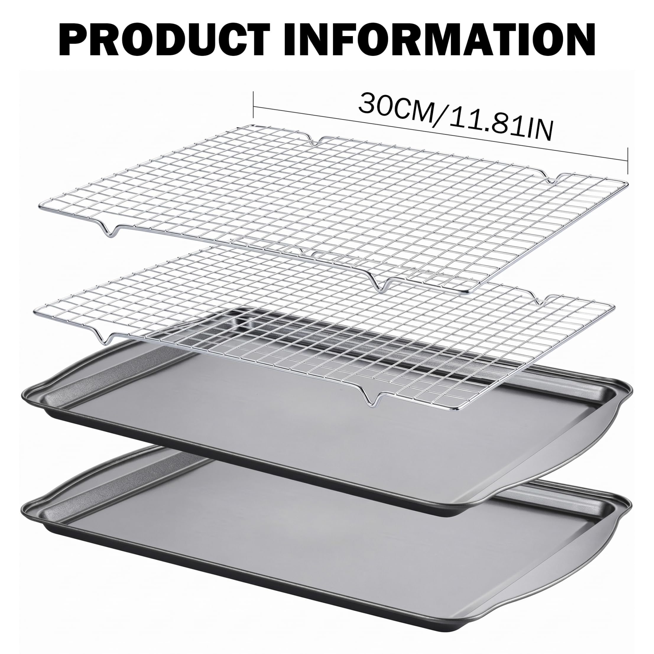 Bandeja para hornear con rejilla, 1 juego de bandeja para hornear con revestimiento antiadherente con rejilla: portátil para horno de acero inoxidable, distribución uniforme del calor para