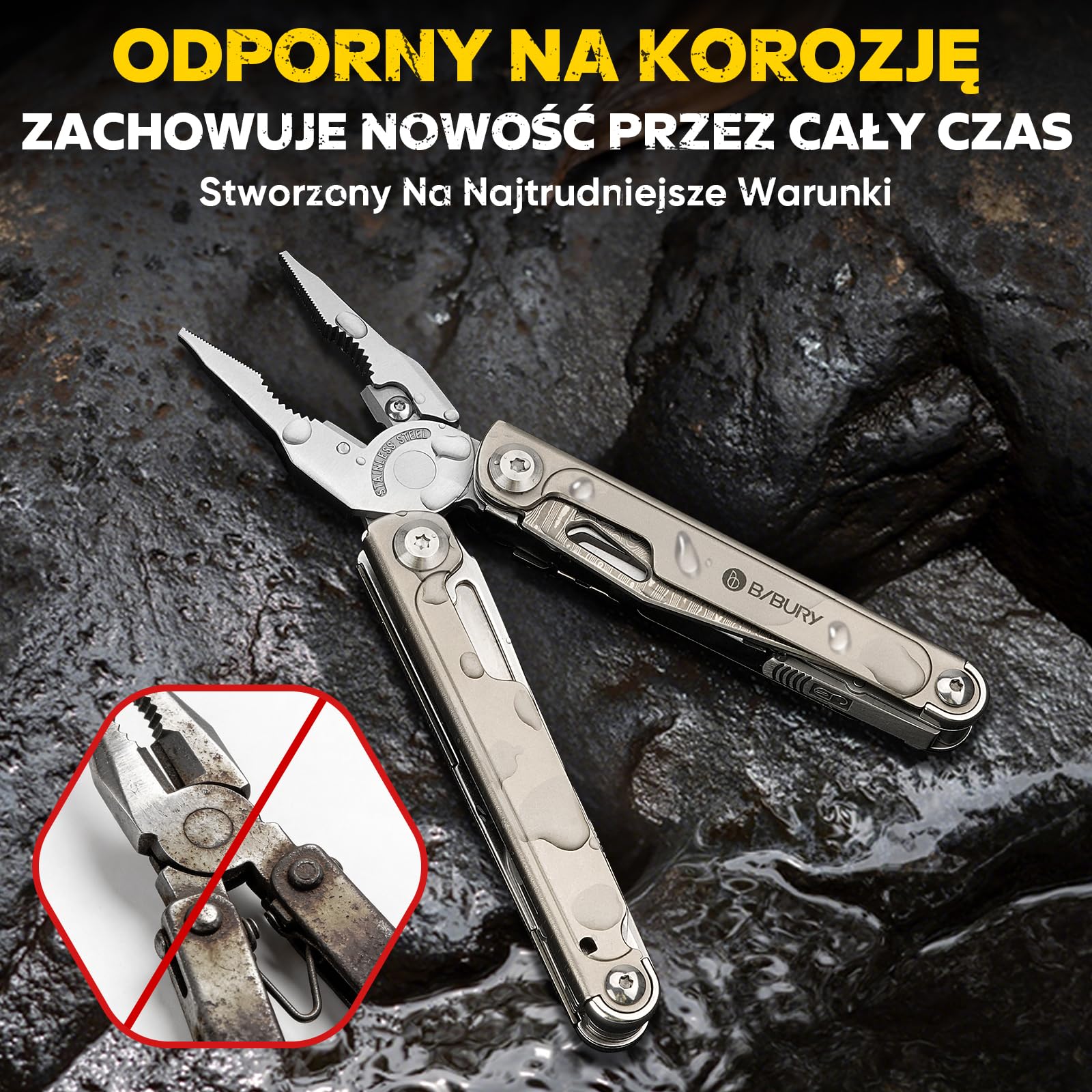 BIBURY Multitool Tytan & Stal Damasceńska,Multitool z Kombinerkami