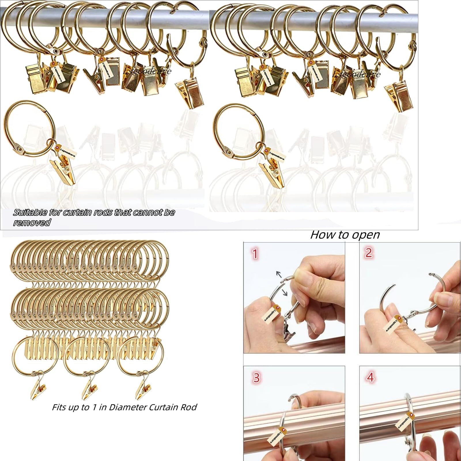 Lsgoodcare Vorhang-Clips Mit Ringen, 20 Stück, Weiß, 7,6 Cm – Abnehmbar & Rostfrei