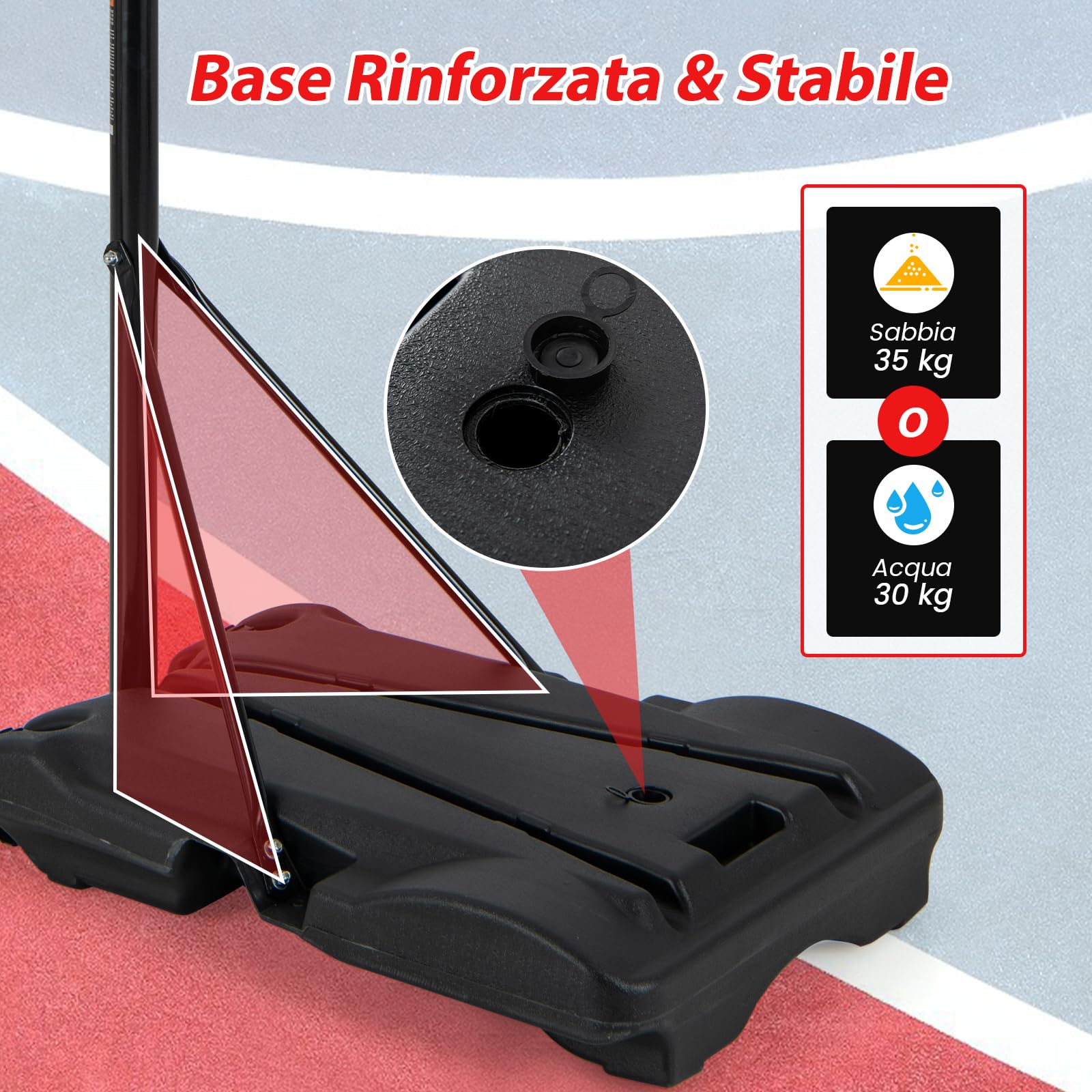COSTWAY Supporto per Canestro da Basket Portatile e Regolabile in Altezza 206-305cm, Canestro da Basket da Esterno ed Interno con Base Riempibile e 2 Ruote Scorrevoli