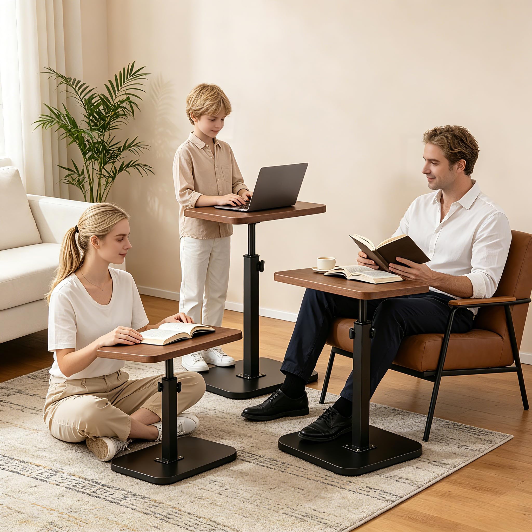 Tavolino a forma di C regolabile in altezza (legno) | Tavolo per laptop girevole a 360°, inclinabile, per divano e letto, altezza regolabile da 45 a 80 cm, con barra antiscivolo