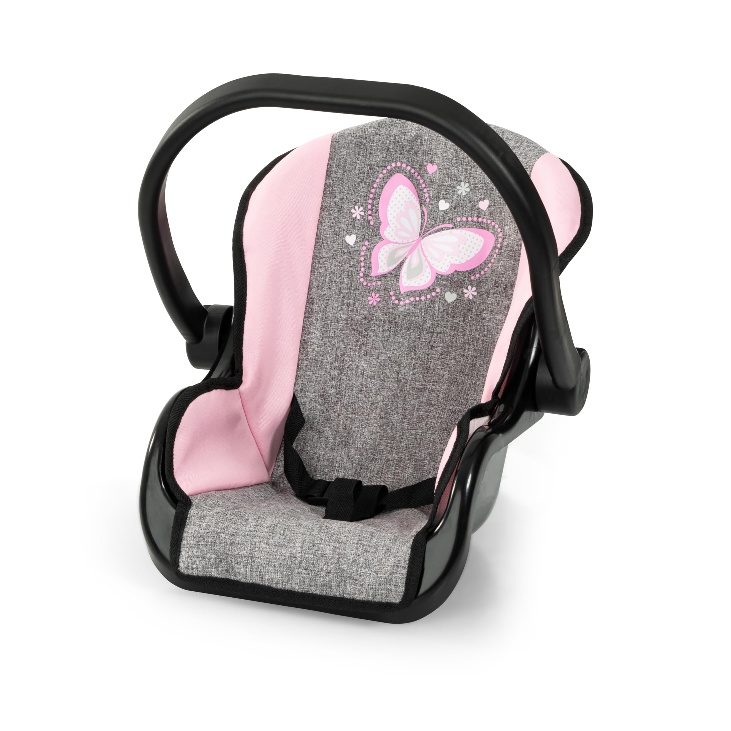 Bayer Design 21533AC Faltbarer Puppenbuggy mit Dach, Doppelräder, Tasche, Wickelunterlage, Wiege, Zubehör, Jeans-grau, Rosa | Doppelräder, zusammenklappbar, für Rollenspiele geeignet
