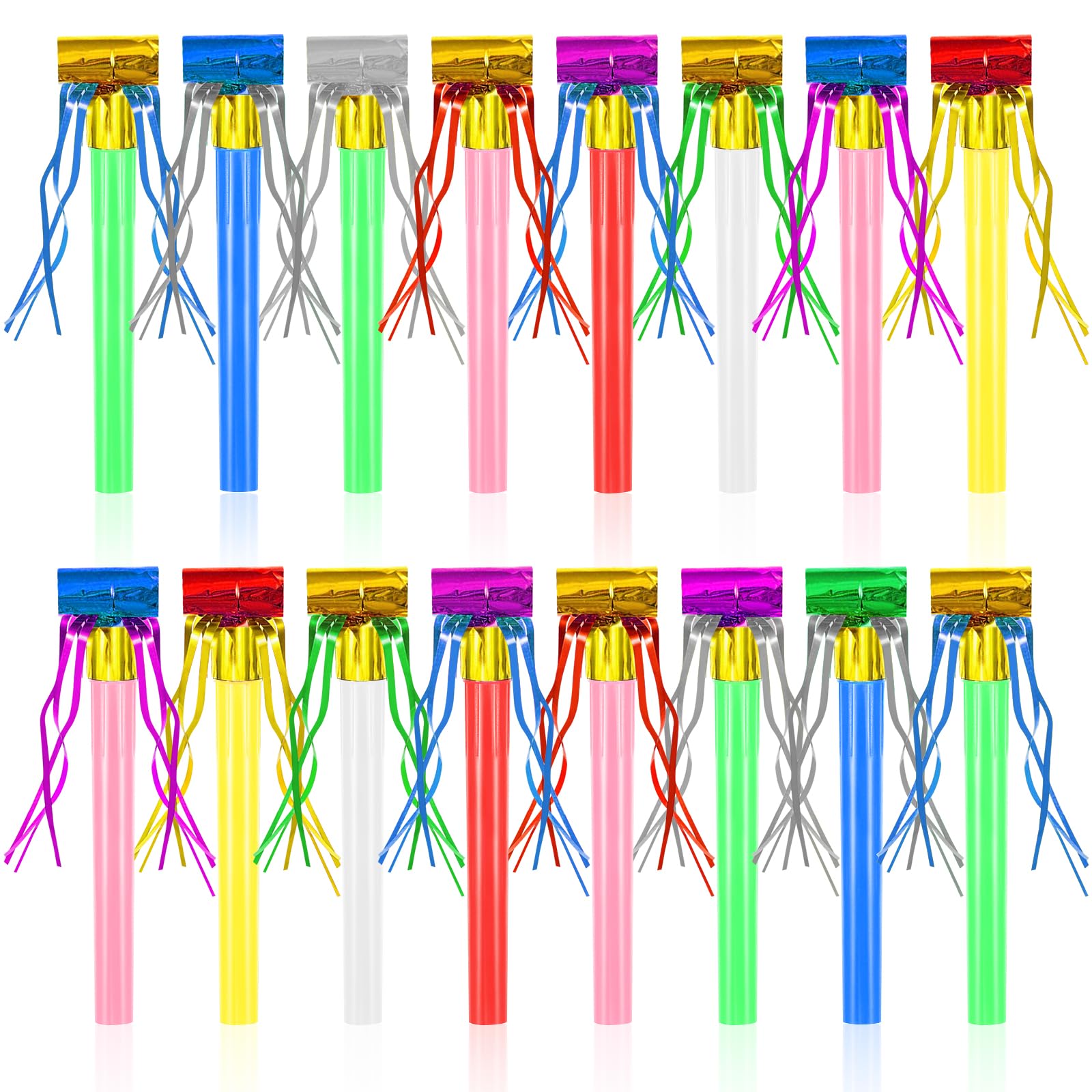 48Pcs New Years Noise Makers, Multicolored Metallic Fringed Party Blowouts New Years Eve Party Whistles Squawkers Party Noisemakers for New Year