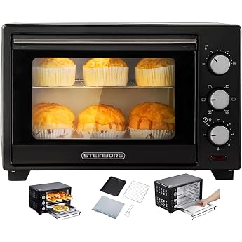 Steinborg 25 Liter Mini Oven with Convection Pizza Oven Including Baking Tray and Grill Rack Mini Oven 60 Min Timer - 1,600