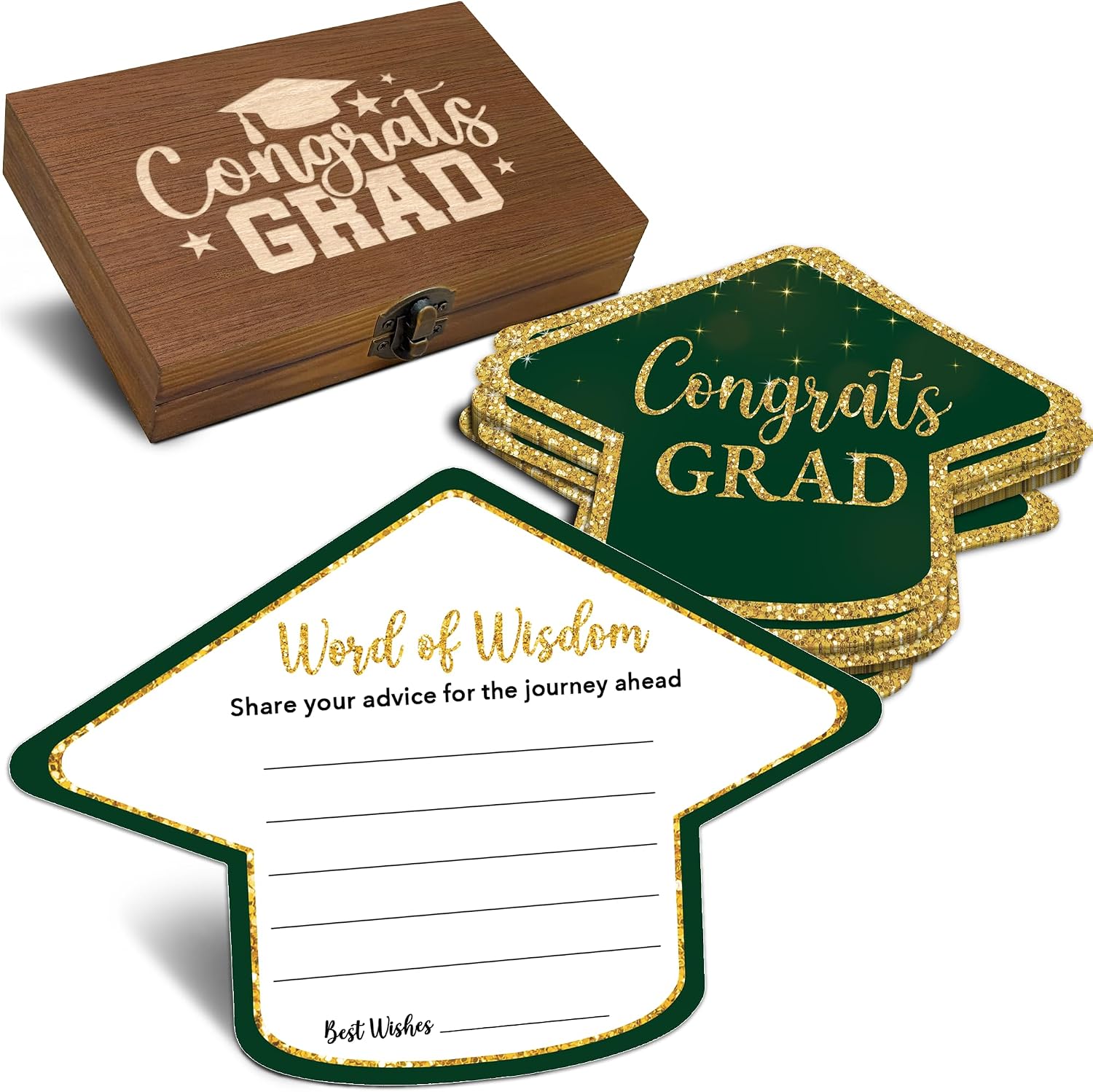 Graduation Advice Cards for The Graduate 2026, Graduation Party Advice Cards Box for Graduate Class of 2026 College, High School, University Grad Decorations Supplies(Green) A04