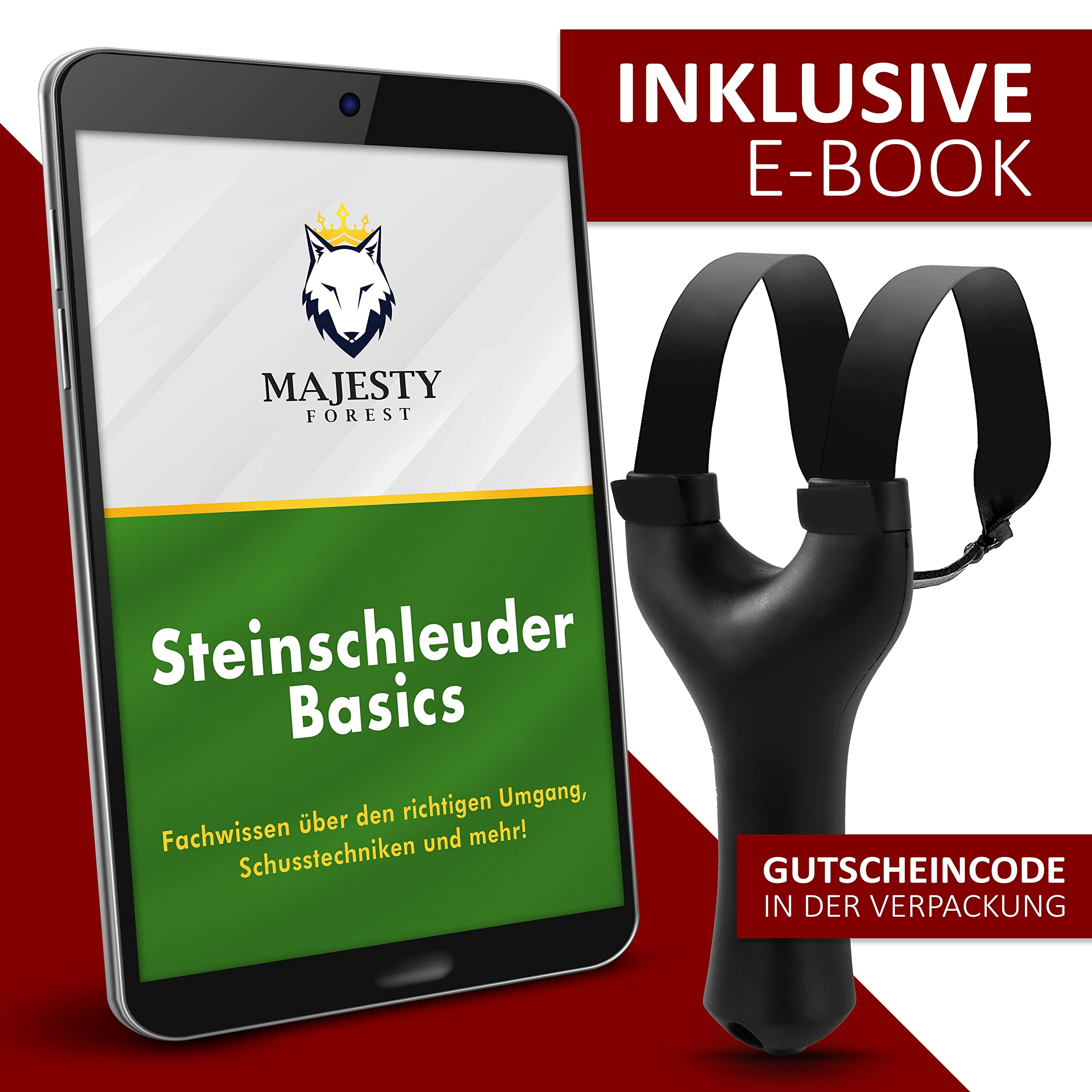 Profi Steinschleuder Set - Schleuder Zwille für Sport und Outdoor - Slingshot Bundle mit Tasche, 150 Tonkugeln, Ersatzgummiband und E-Book