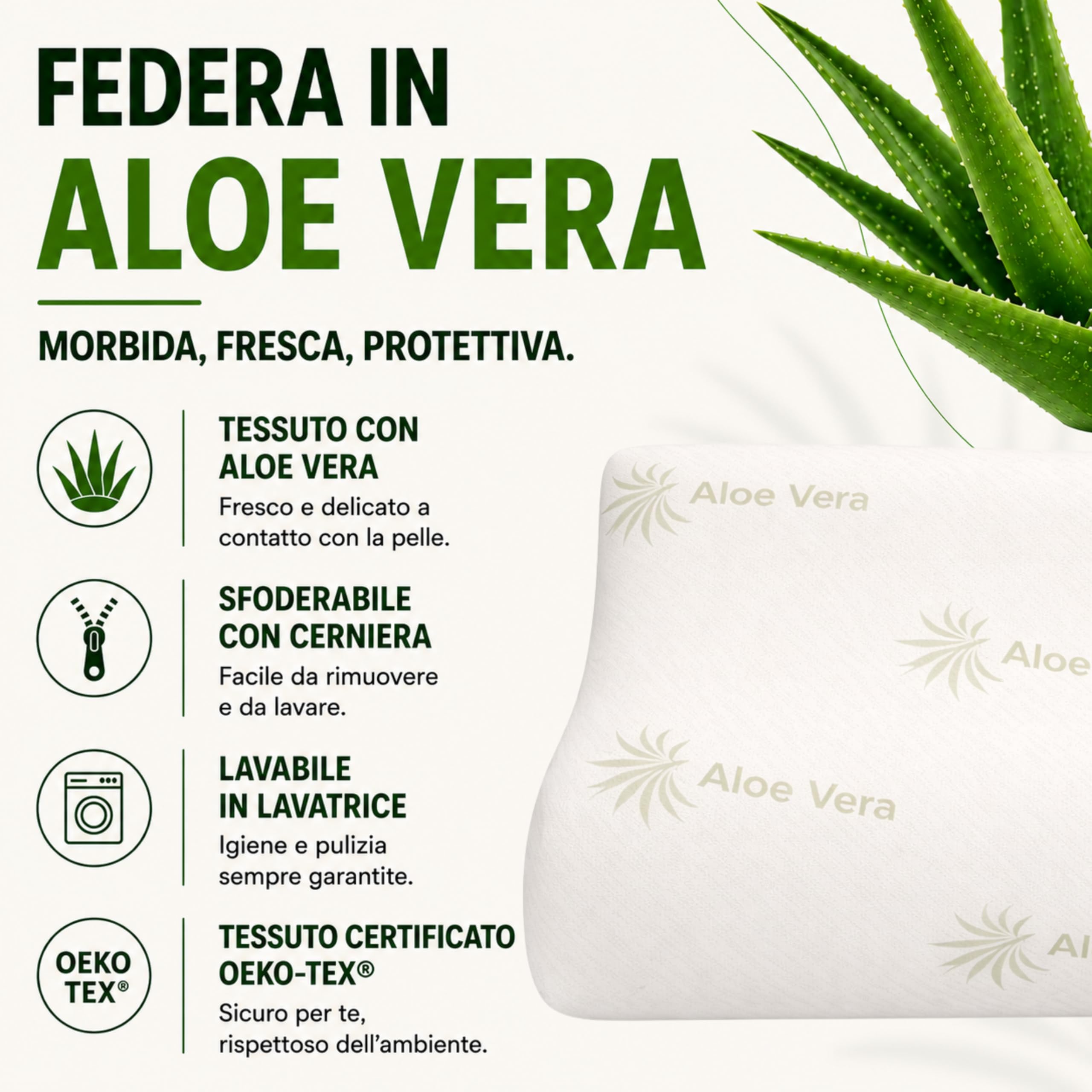 The Double Twenty Cuscino Cervicale per Dormire a Doppia Onda Elevato Supporto Collo - Guanciale Memory Foam Federa Lavabile in Aloe Vera - Cuscino Memory Foam Made in Italy Certificato Oeko Tex