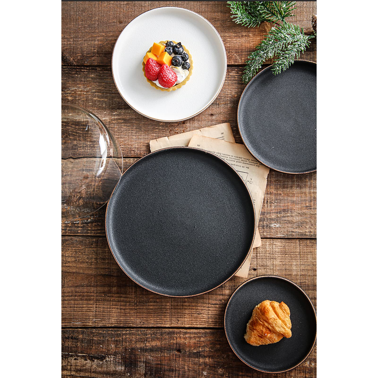 Bandeja de cerámica con cúpula de Cristal para tocador - Plato Blanco/Negro para degustación de Pan, Postre y Fruta con Bordes elevados