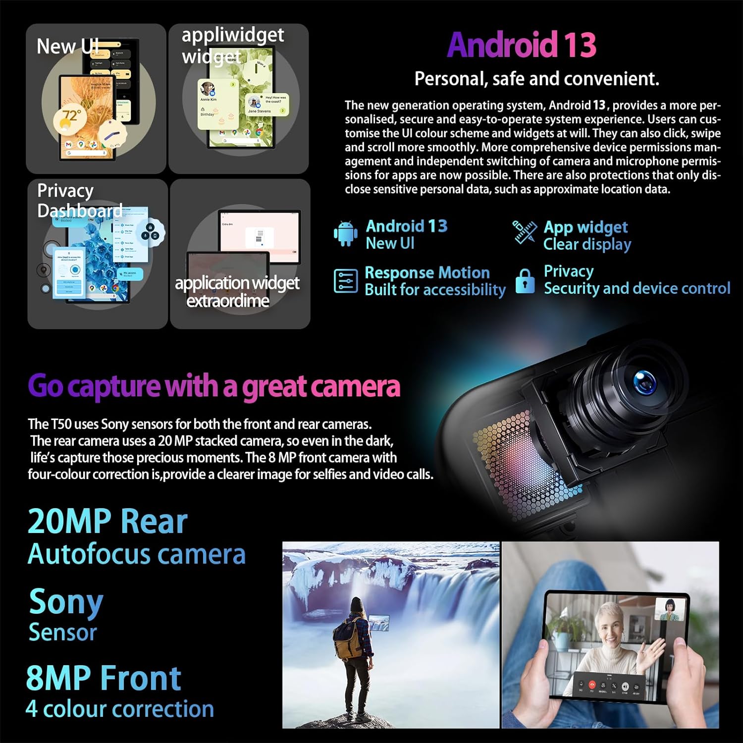 TECLAST 2K Tablet 11 Pollici T50 Android 13 Tablet Gaming, 16GB RAM+256GB ROM(TF 2TB), 4G LTE Dual SIM+5G WiFi, T616 Octa-Core 2.0GHz, TDDI 2000x1200 IPS, 20MP Camera/BT5/Widevine L1/GPS/7500mAh-2023