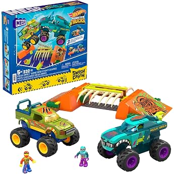 Mega Hot Wheels Monster Trucks Building Toy Smash & Crash Mega-Wrex Boneyard Stunt Course with 332 Pieces 2 Figures and 2 Ramps Children from 5 Years HKF89