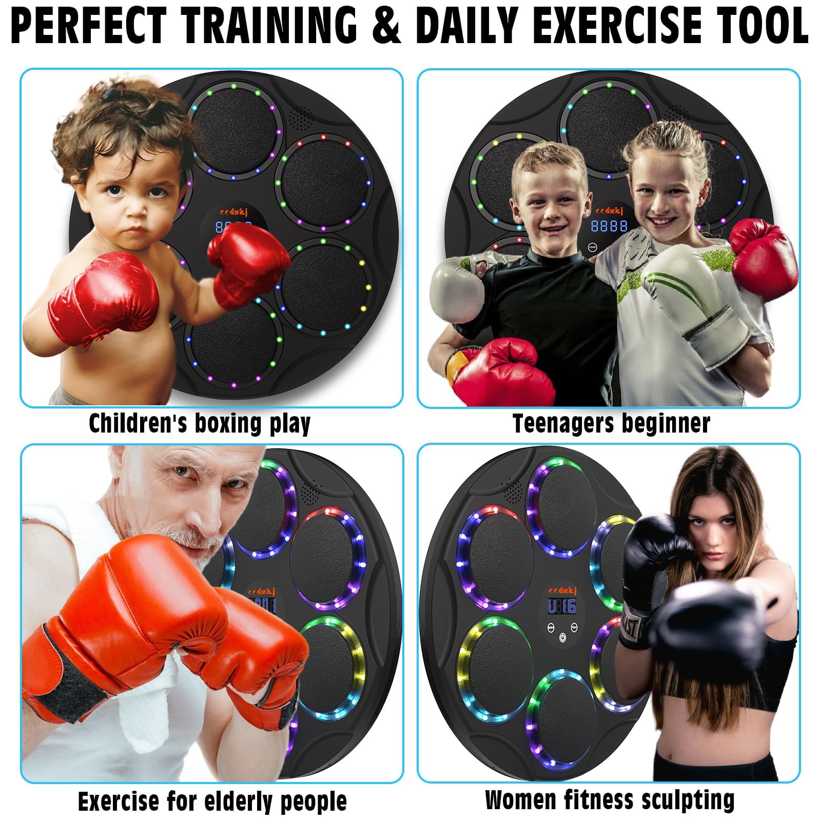 Music Boxing Machine con guantoni da boxe, 17,3" LED Smart Bluetooth Music Boxing, macchina elettronica da boxe per montaggio a parete con modalità 9 velocità e conteggio