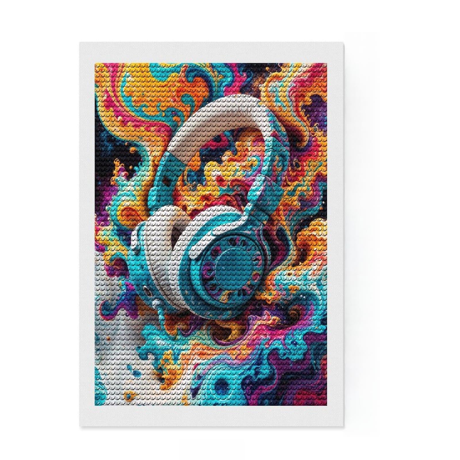 Junmoney Headphone Dream Full Drill Diamond Painting Kit 8"x12", Finish and Display, Creative Leisure Activity, Boho Decor, Birthday Gift