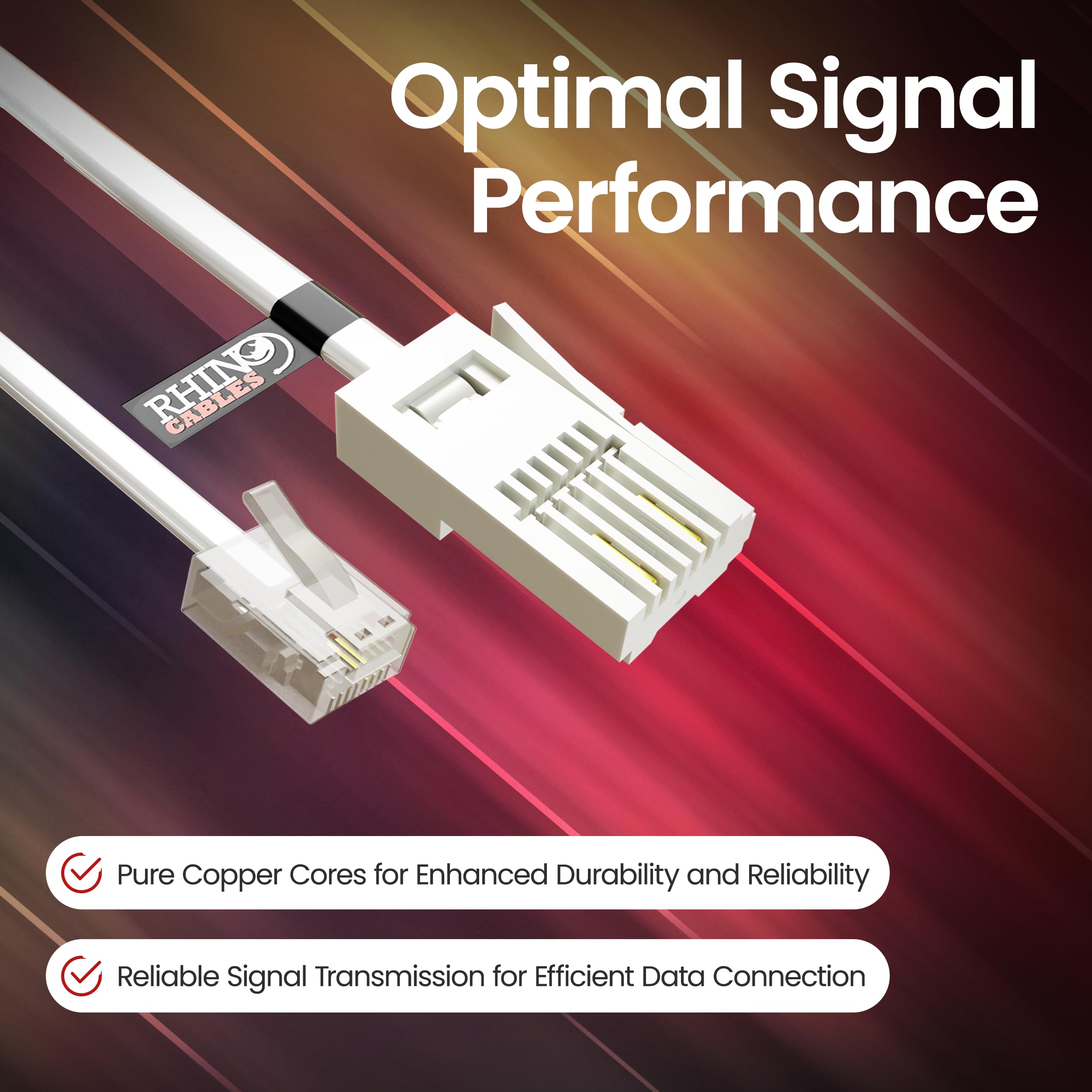 Rhinocables ADSL RJ11 High-Speed Telephone & Internet Cable | Universal Compatibility For BT, Modem, Router, Landline & Broadband | Durable Copper Core For Optimal Signal (30m,White,Pack Of 1 - View #11