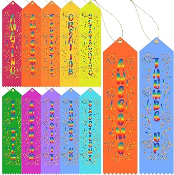 Chinco 50 Pieces Award Ribbons Bulk Participant Ribbons for Prizes Fun Award Honorable Mention Set with Event Card and Rope for Kids Competition Sports Event School Contest Classic