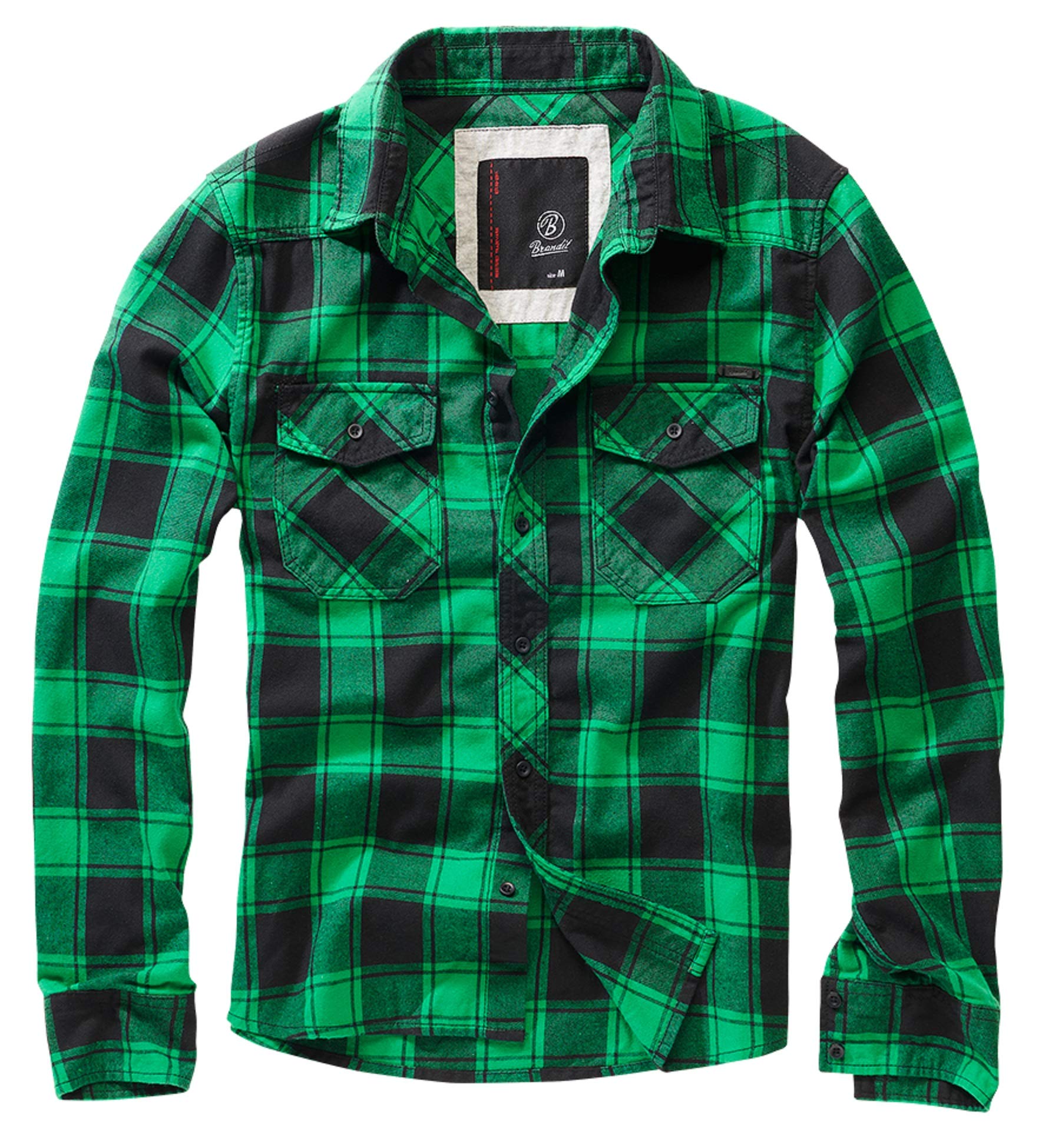 Brandit Check Shirt Men's Flannel Shirt, Green+Black, S