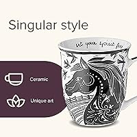 Vista 3 de Karma Regalos de 16 oz - Taza bohemia en blanco y negro con forma de caballo, bonita taza de café y té, tazas de café de cerámica para mujeres