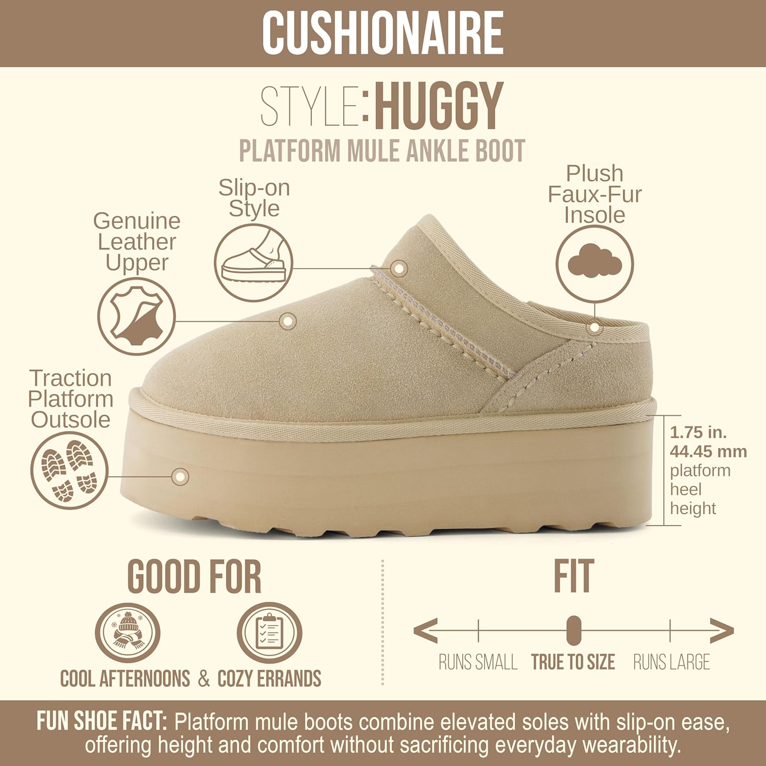 CUSHIONAIRE Huggy-2 Platform Slippers for Women, Cozy Genuine Suede Slip-On Ankle Boots for Indoor Outdoor Wear, Womens Slippers - Image 4
