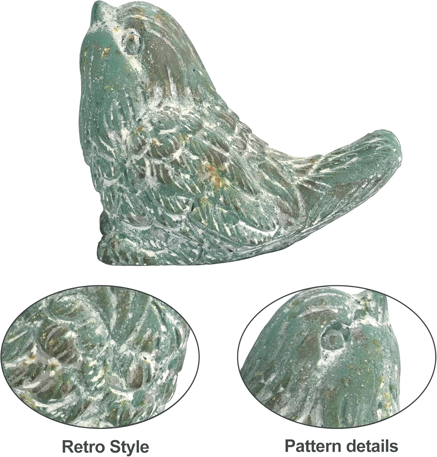 BIG FORTUNE Outdoor Bird Statues Bird Decor Figurines for Home Cement Bird Sculpture for Patio Yard Lawn Ornament, 2style/Set,Indoor Outdoor Bird Decorations Statue(Green)