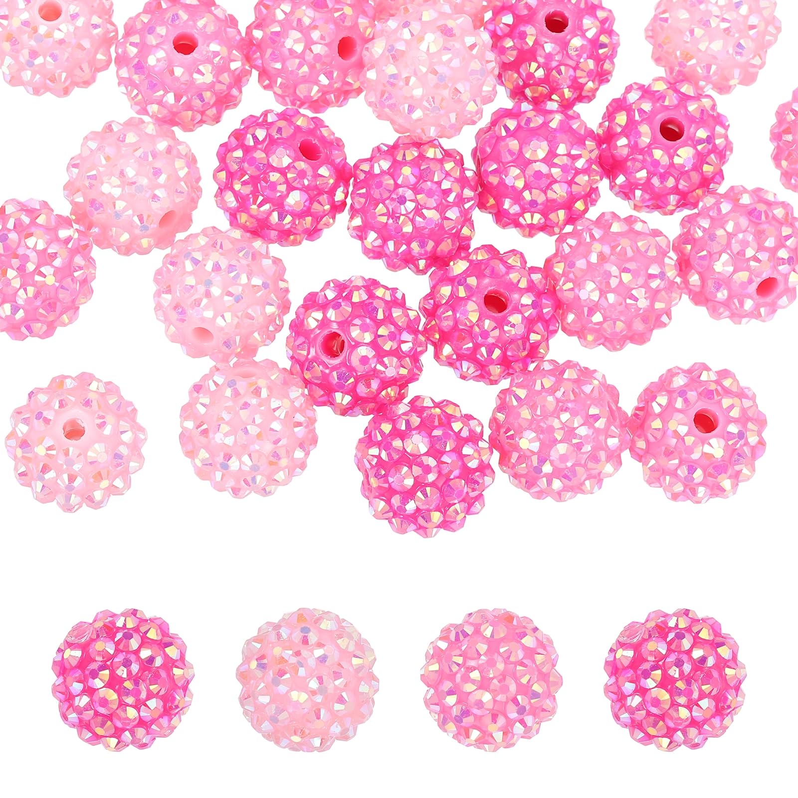PATIKIL 16mm Resin Rhinestone Beads for Beadable Pen, 30 Pack Ball Disco Sparkly Chunk Round Bubblegum Beads for Beadable Keychain Jewelry Making, Light Pink/Dark Pink/Red
