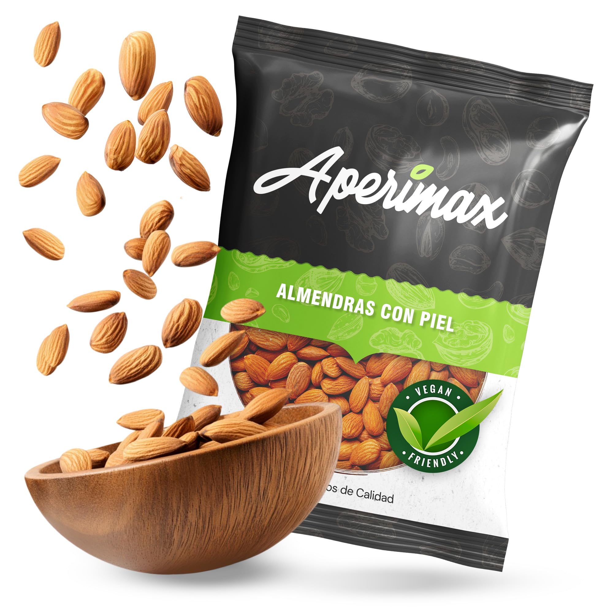 APERIMAX Almendras crudas naturales alto contenido en fibra Frutos secos sin gluten vegano