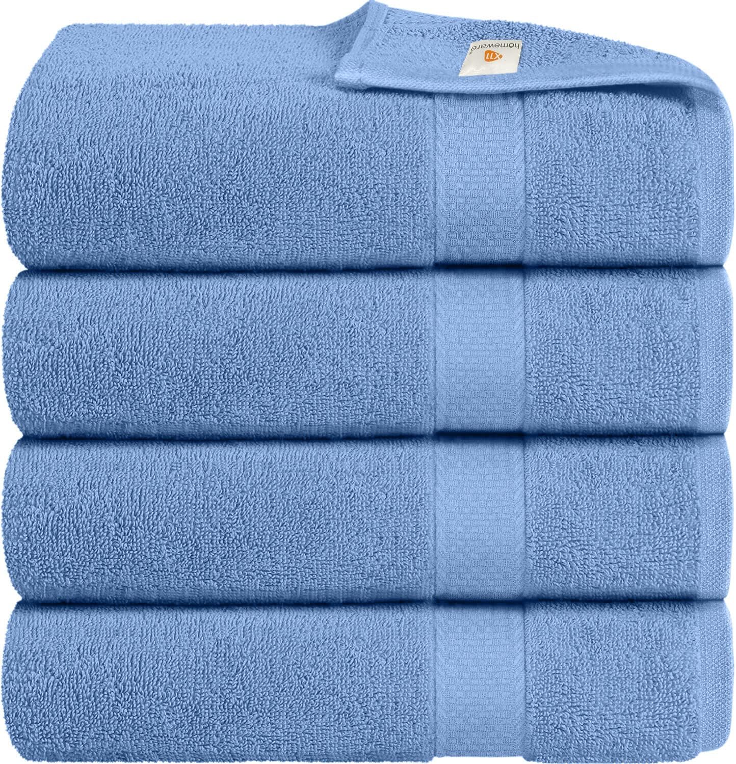 X11 Homeware Bath Towels Pack of 4 Egyptian Cotton Towel Set Highly Absorbent Soft Bathroom Towels Set of 4 Ring Spun Cotton Quick Dry Large Towels (Sky blue)