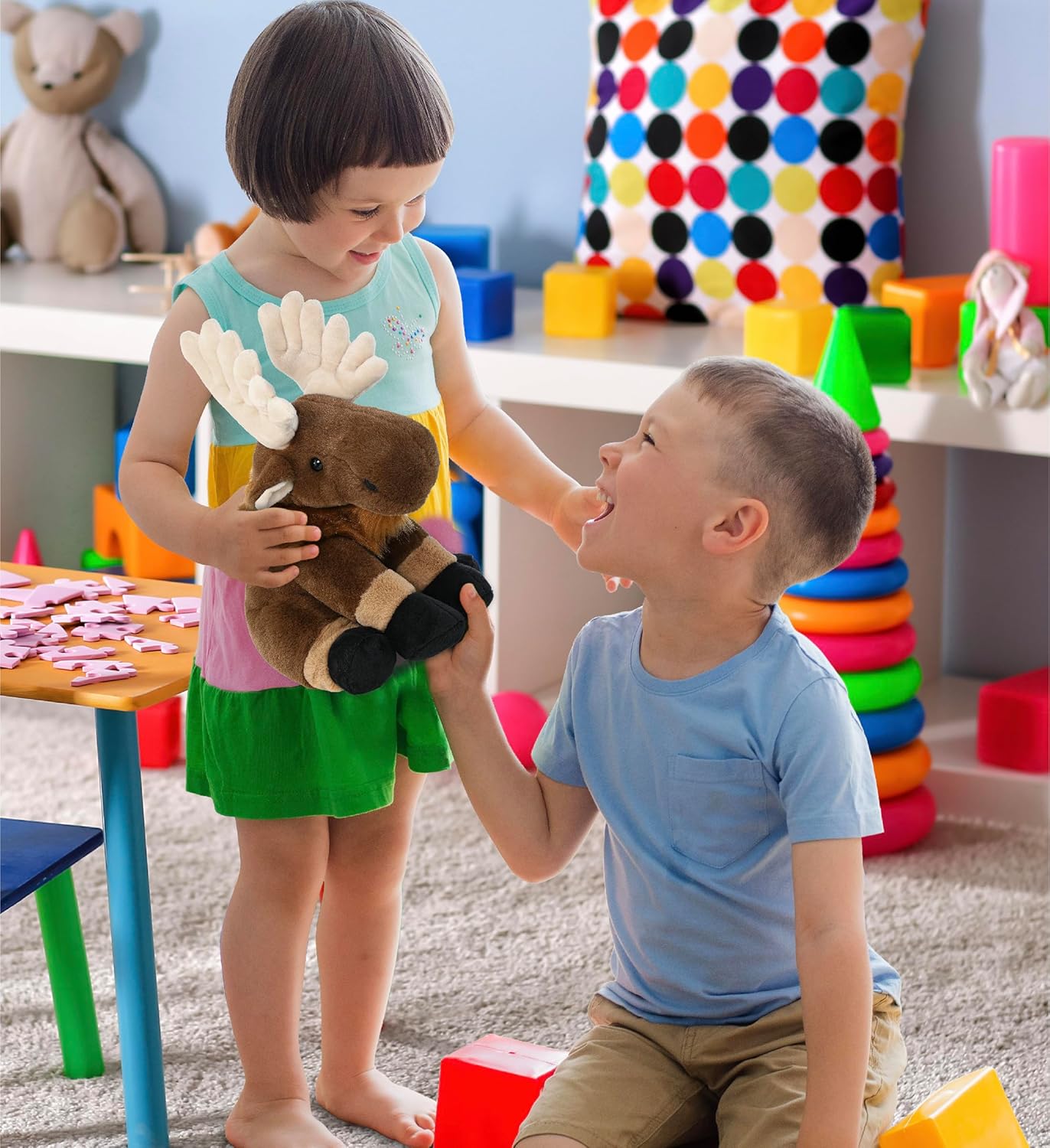 DolliBu Floppy Moose Stuffed Animal - Huggable Plush, Adorable Playtime Toy, Cute Wildlife Animal Cuddle Gift, Super Soft Plush Doll for Kids and Adults - 12 Inches