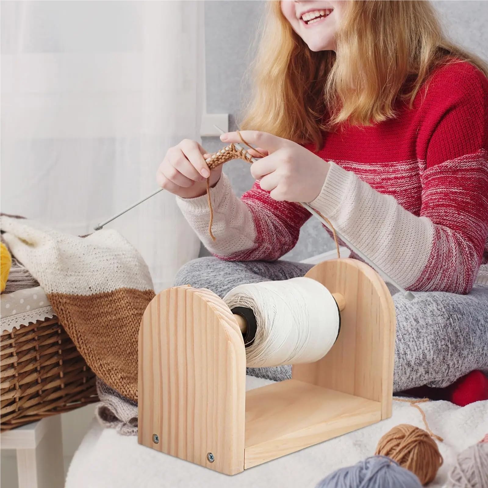 Soporte for hilo de ganchillo, bobina portátil madera maciza, husillo for manualidades y costura, accesorios punto cordón madeja DIY para Hilo de Lana