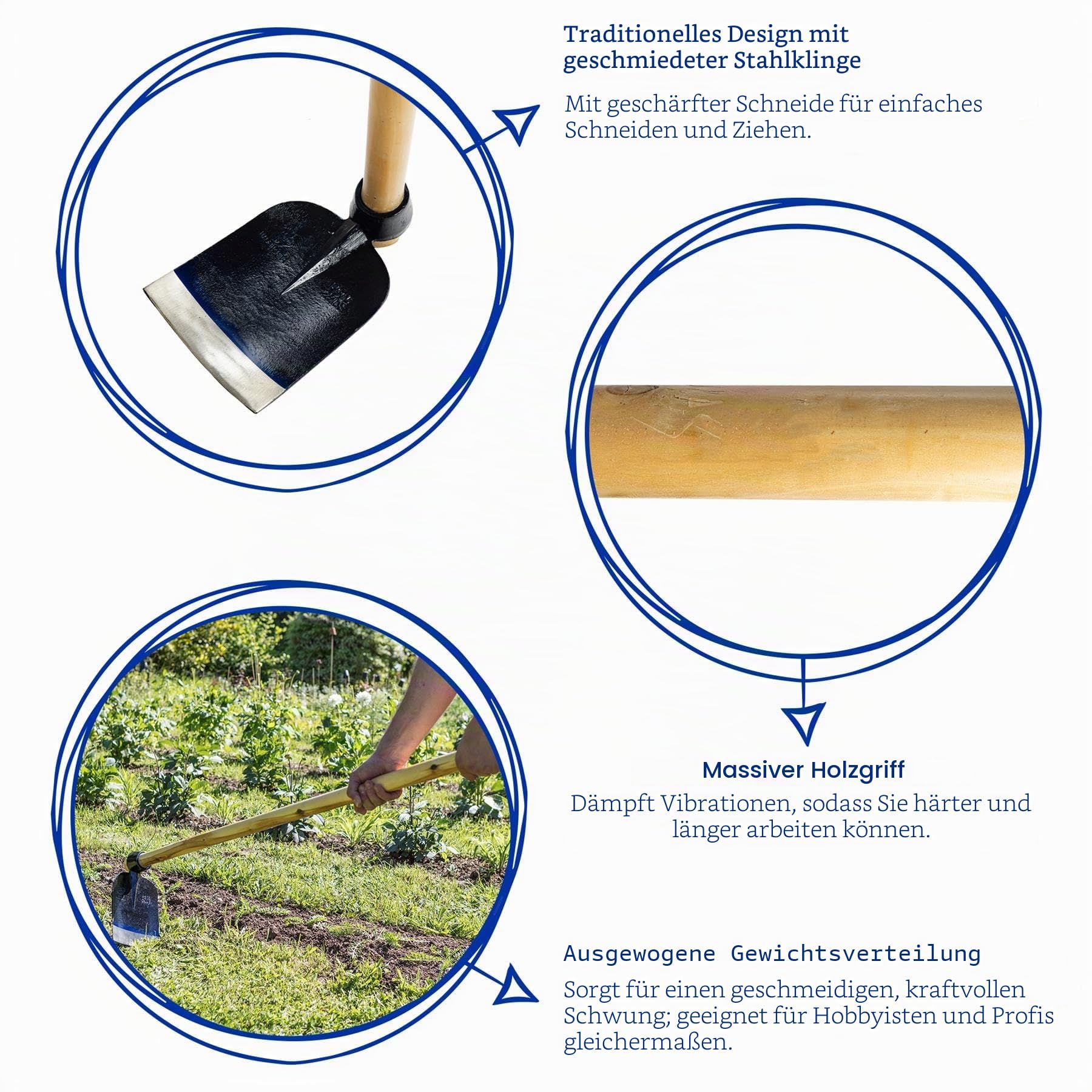 Harbour Housewares Gartenhacke Stahl 110 cm Azada Garten Werkzeug Hoe | Robuste Gartenhacke aus Stahl mit Holzstiel, ideal zum Graben, Wurzeln entfernen, Boden lockern & Gartenarbeit