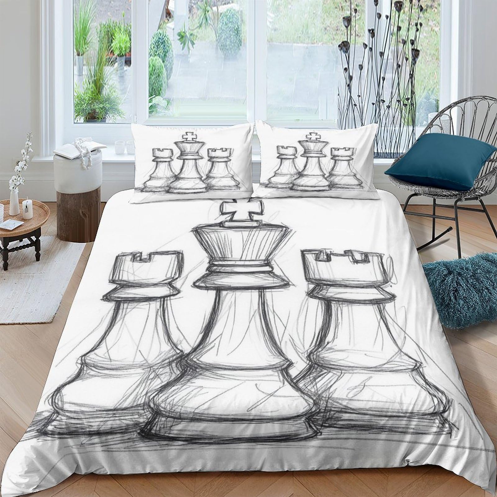 Ctjqhvkz Style-8 3D Printed Chess King Fitted Sheet Microfiber Soft Breathable Chess Rook Mattress Cover For Bedroom Guest Room Decor Single（135X200cm）