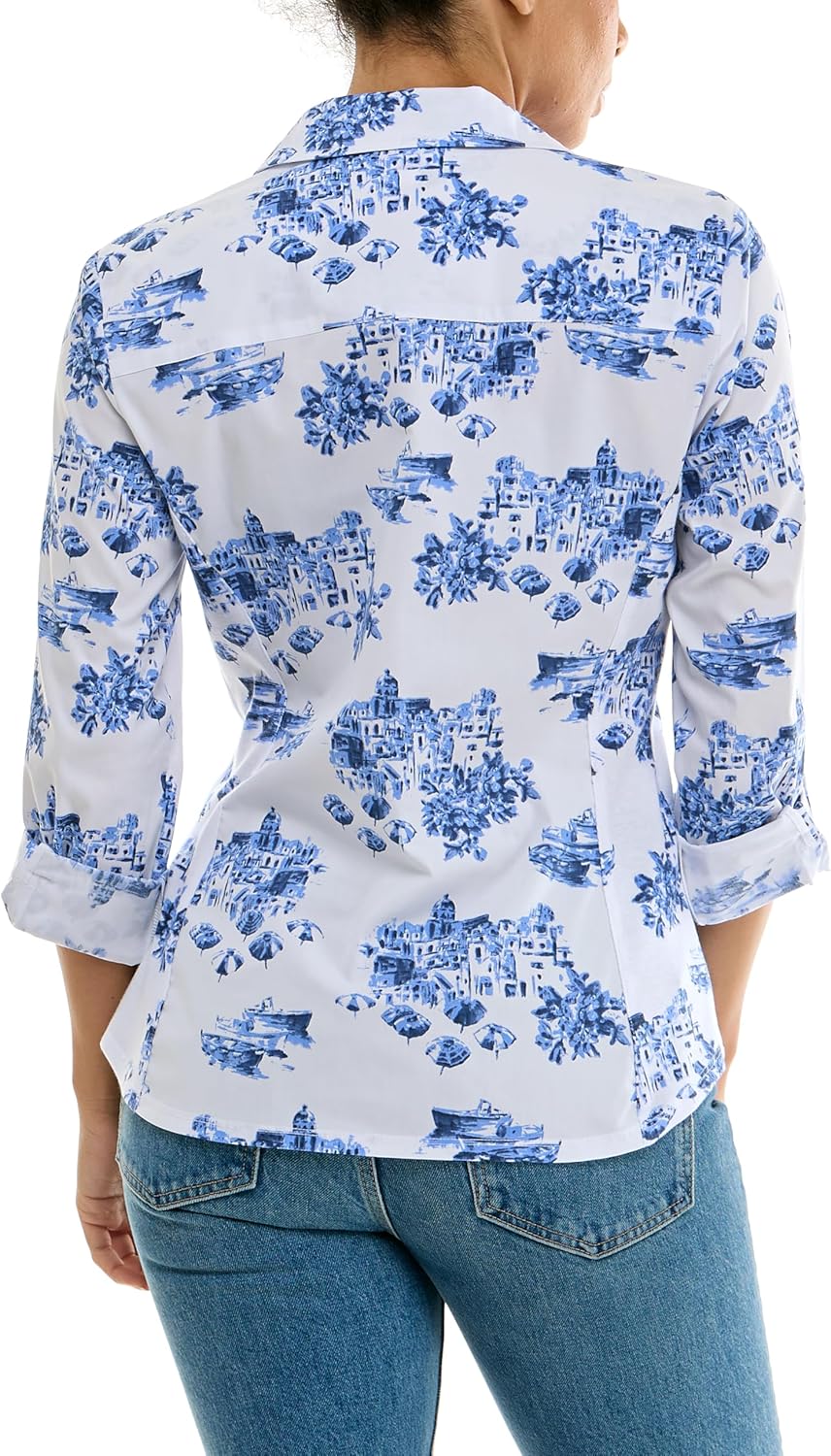 Zac & Rachel Womens Button Up Printed Poplin Shirt with Knit Insert - Image 4