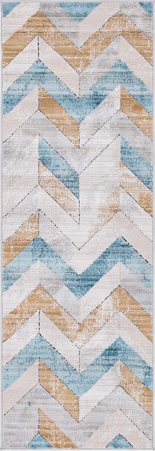 Rugs.com Leipzig Collection Runner Rug – 6 Ft Runner Blue Low-Pile Rug Perfect for Hallways, Entryways