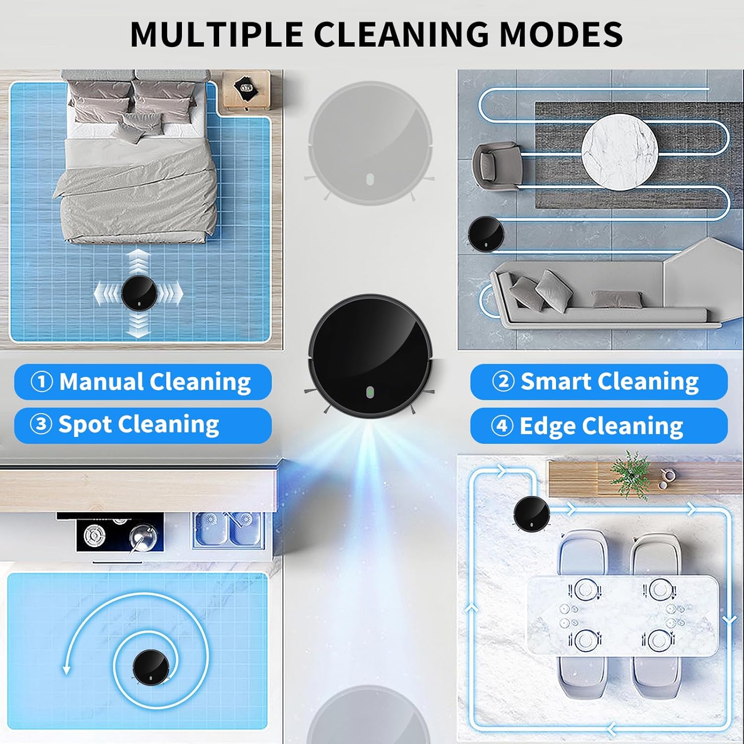 Robot Vacuum, 2400 Pa Robotic Vacuum Cleaner, 120 Min Max, Super Thin, Quiet, App & Remote Control, Ideal for Hard Floor, Carpet, Hair, Self-Charge(G100)