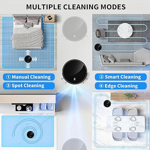 Miniatura 7 de JEBRO Robot aspirador y trapeador 2 en 1, succión de 5000 Pa, tiempo de ejecución de 120 minutos, 2.9 pulgadas delgado, aplicaciónvozcontrol remoto